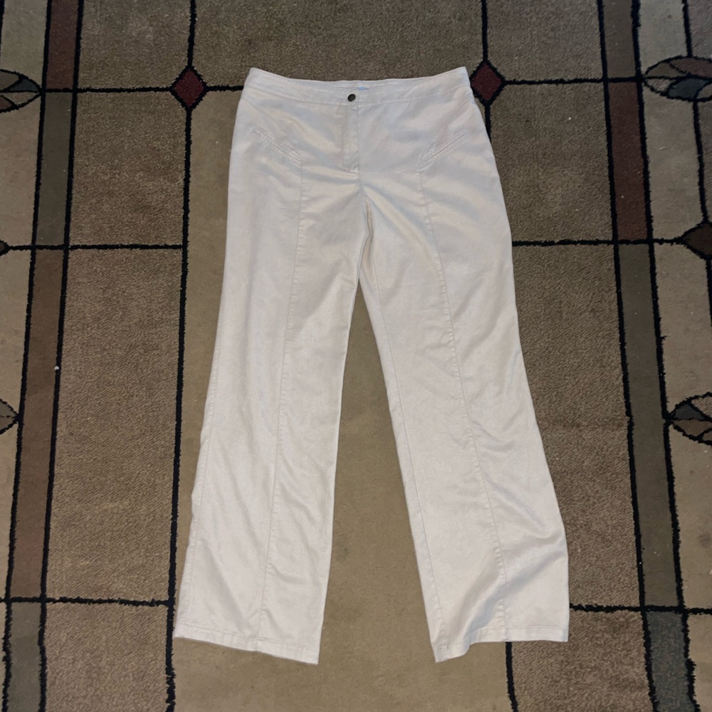 Cream Suede Straight-Leg Pants